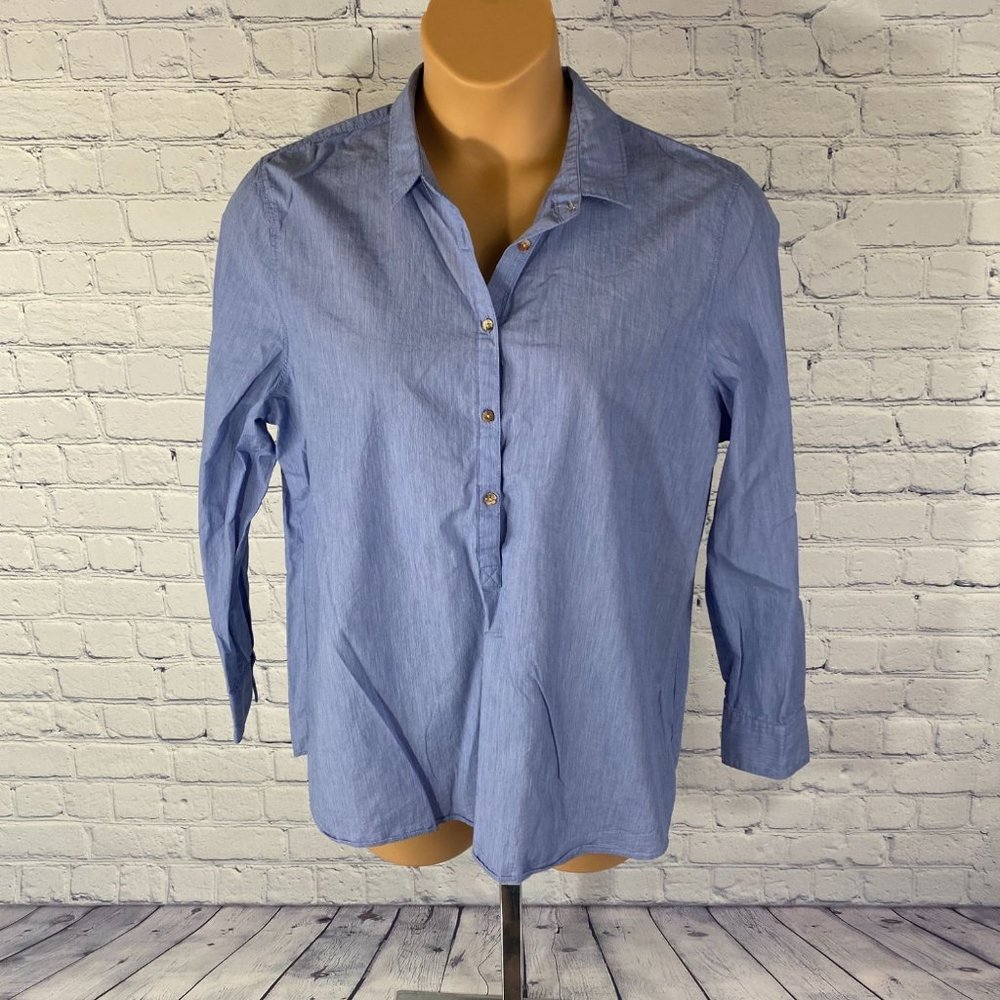 Andrea Jovine Cotton Half Button Top Shirt Blue